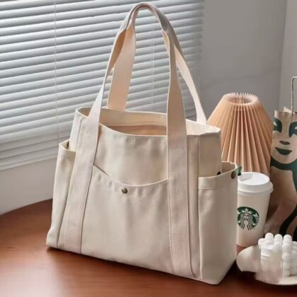 Canvas Shopping Bag with Multiple Pocket